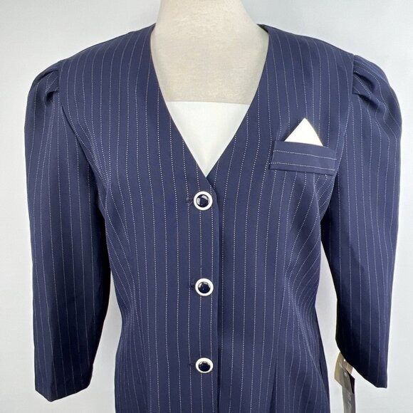 NOS Vtg 80s Sz 14 Pinstripe Tuxedo Dress Shoulder Pads USA Made Sears Navy White - Picture 2 of 8
